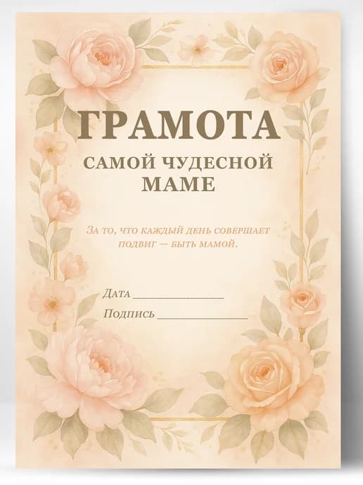Сувенирный диплом грамота для мамы в подарок