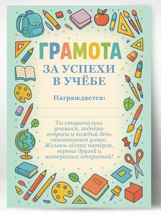 Грамота школьная - За успехи в учёбе