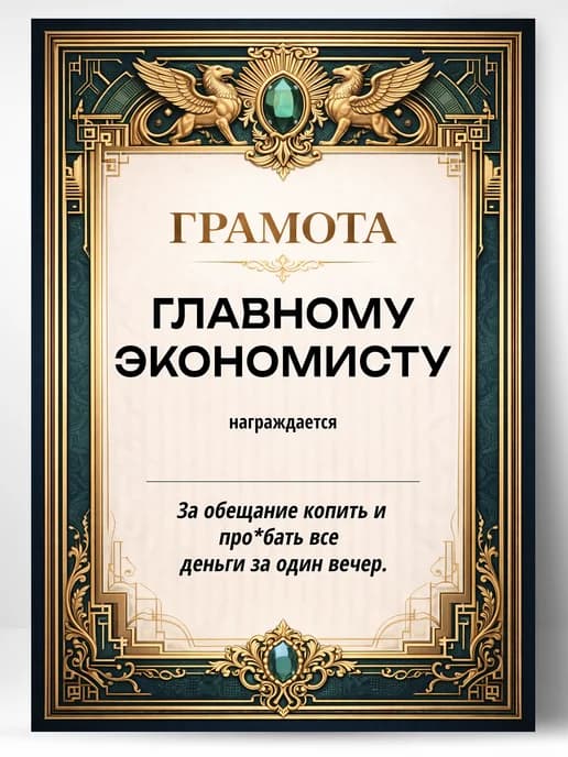 Грамота диплом в подарок - Главному экономисту
