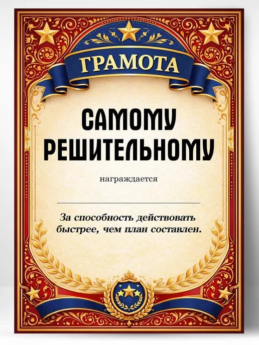 Грамота диплом в подарок - Самому решительному
