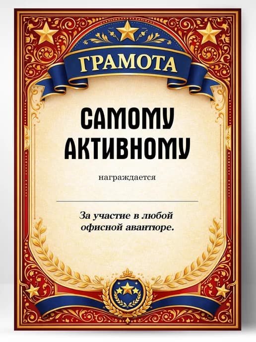 Грамота диплом в подарок - Самому активному
