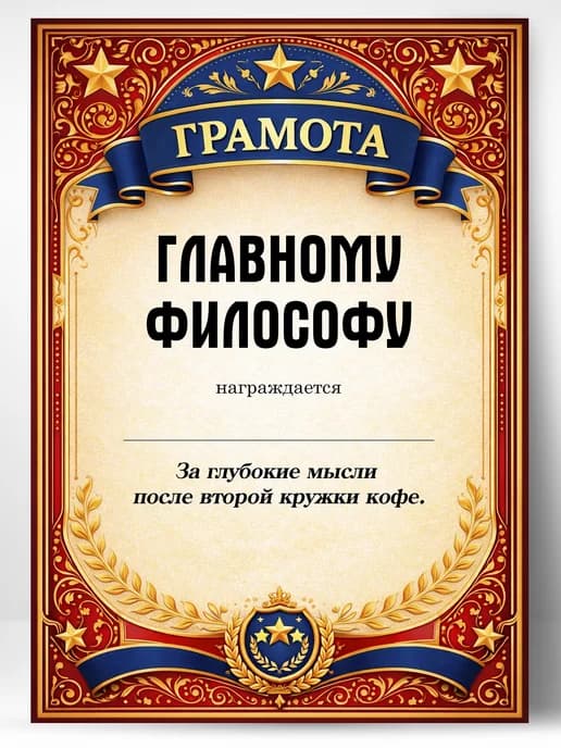 Грамота диплом в подарок - Главному философу