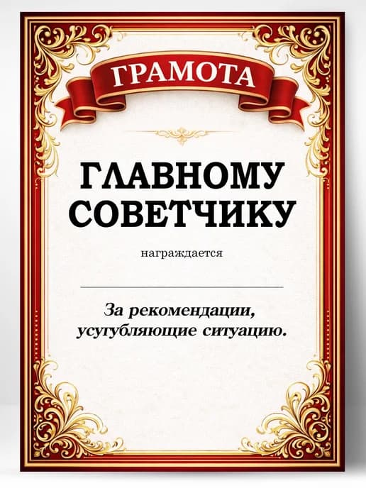 Грамота диплом в подарок - Главному советчику