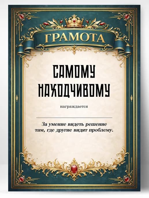 Грамота диплом в подарок - Самому находчивому