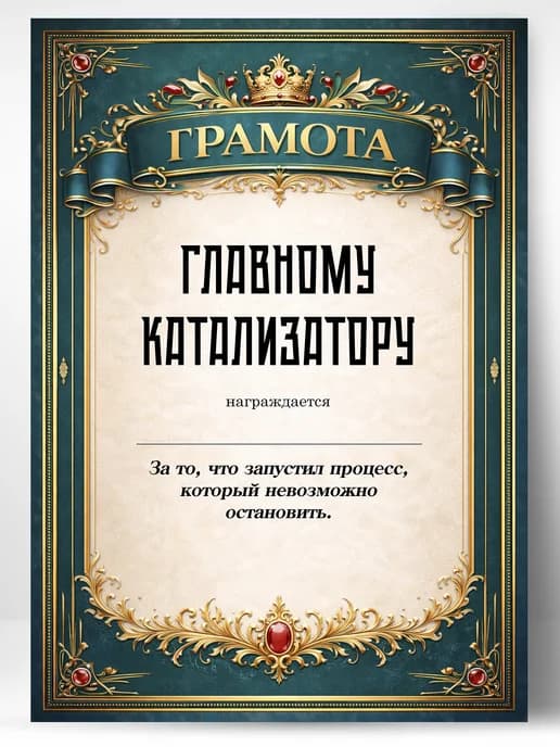 Грамота диплом в подарок - Главному катализатору