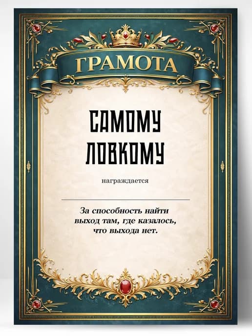 Грамота диплом в подарок - Самому ловкому