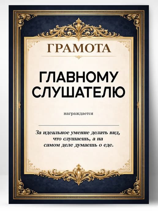 Грамота диплом в подарок - Главному слушателю