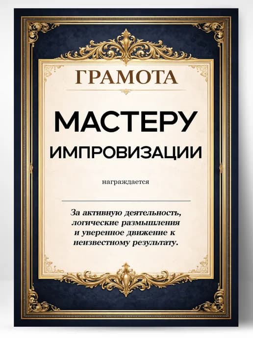 Грамота диплом в подарок - Мастеру импровизации