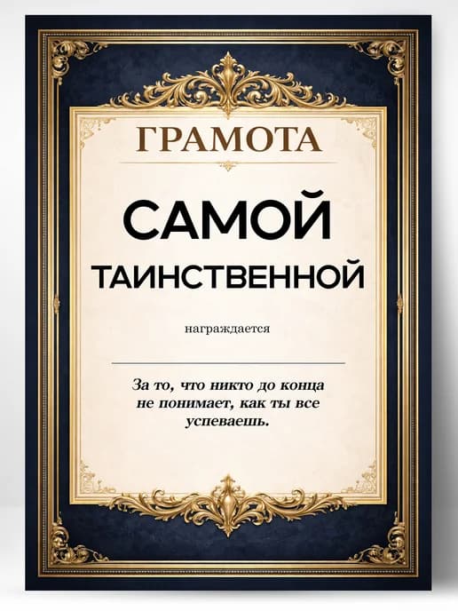 Грамота диплом в подарок - Самой таинственной