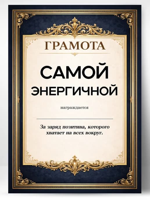 Грамота диплом в подарок - Самой энергичной