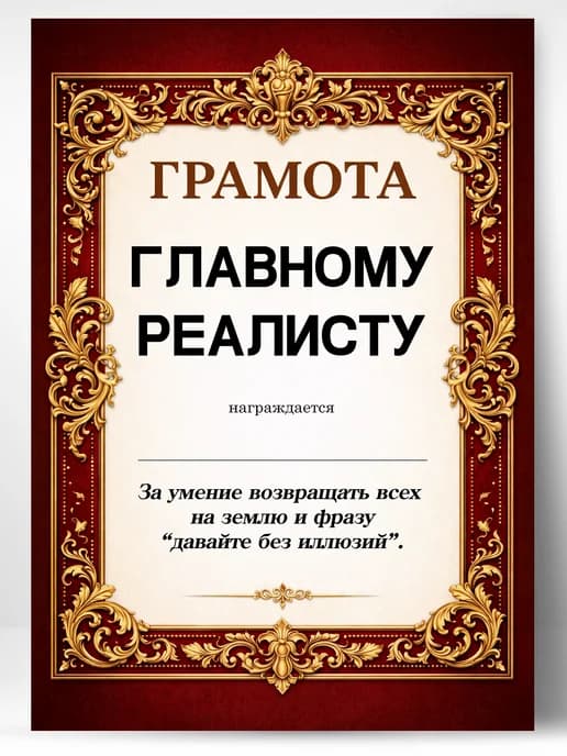 Грамота диплом в подарок - Главному реалисту