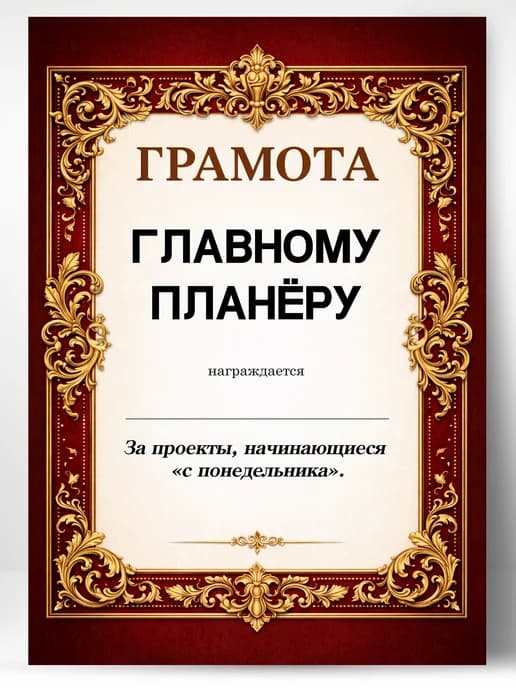 Грамота диплом в подарок - Главному планёру