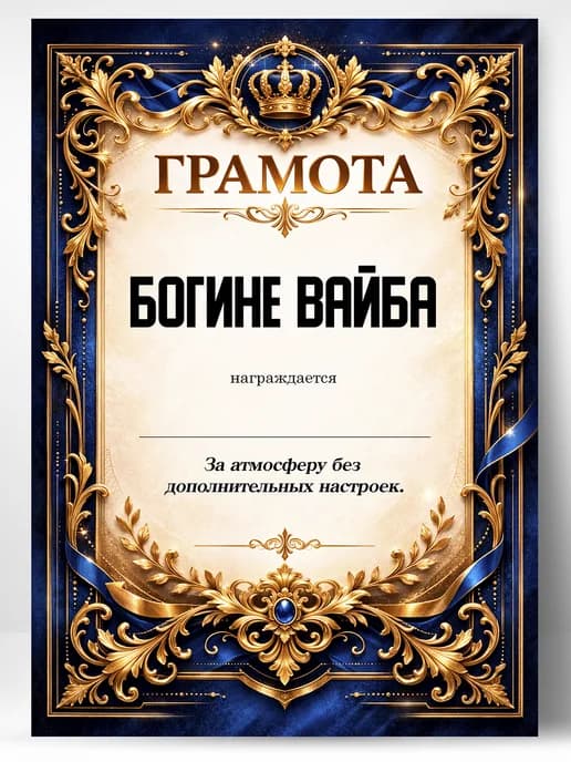 Грамота диплом в подарок - Богине вайба