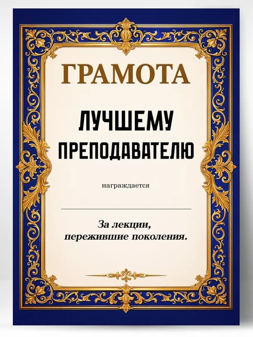 Грамота диплом в подарок - Лучшему преподавателю