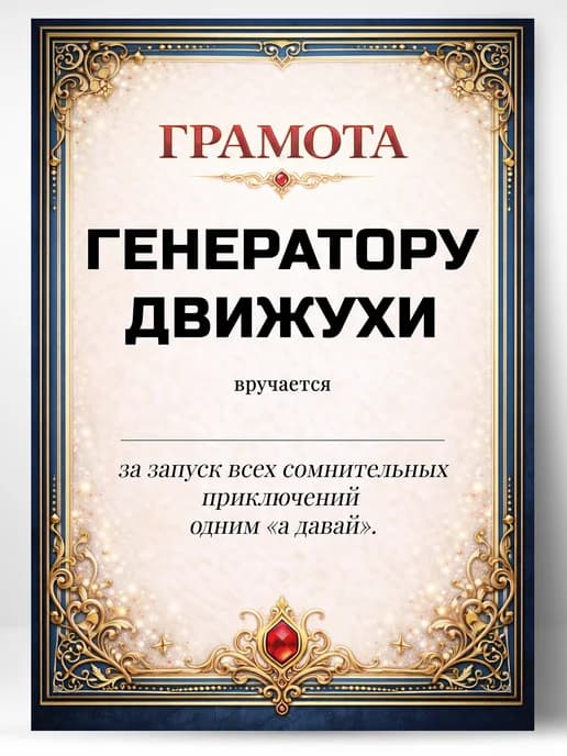 Грамота диплом в подарок - Генератору движухи