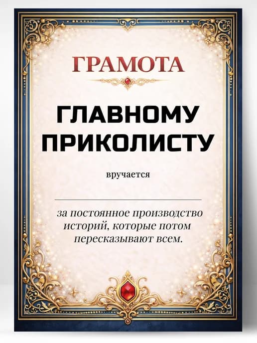 Грамота диплом в подарок - Главному приколисту