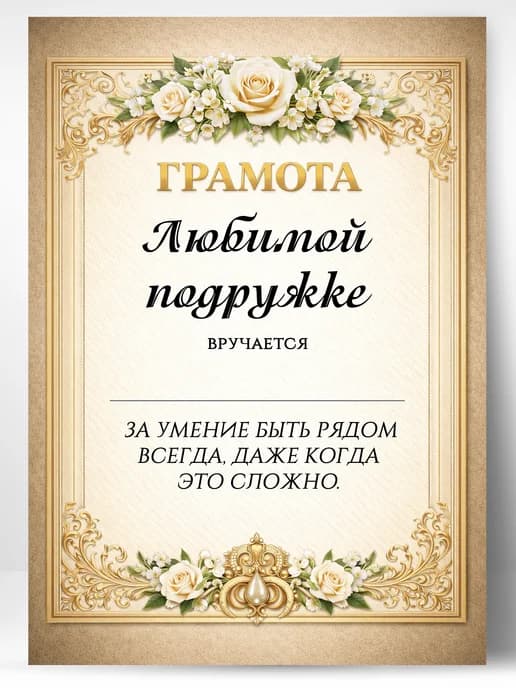 Грамота диплом в подарок - Любимой подружке