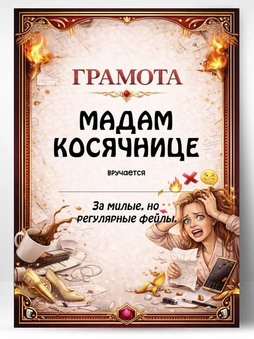 Грамота диплом в подарок - Мадам косячнице