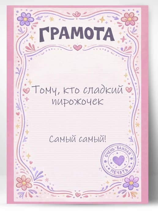 Грамота подарочная - Сладкий пирожочек