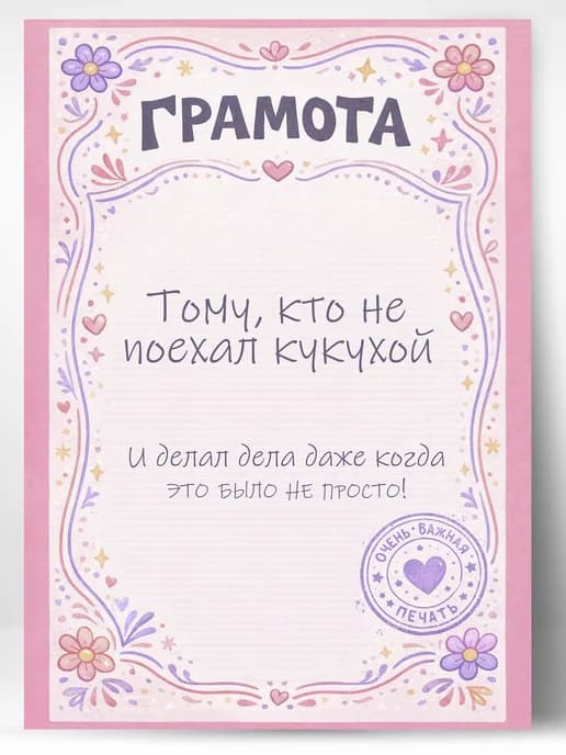 Грамота диплом в подарок - Тому, кто не поехал кукухой