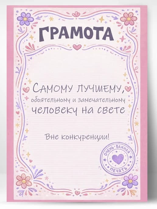 Грамота подарочная - Самому лучшему человеку на свете