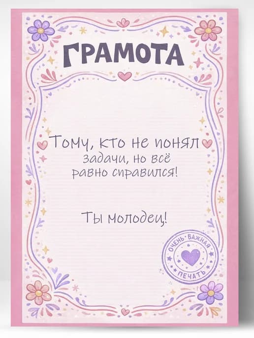 Грамота подарочная - Тому, кто не понял задачи, но справился