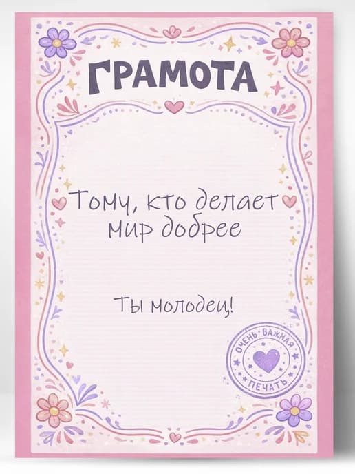 Грамота диплом в подарок - Тому, кто делает мир добрее
