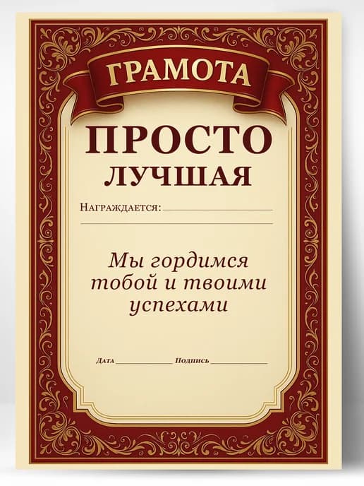 Грамота диплом в подарок - Просто лучшая