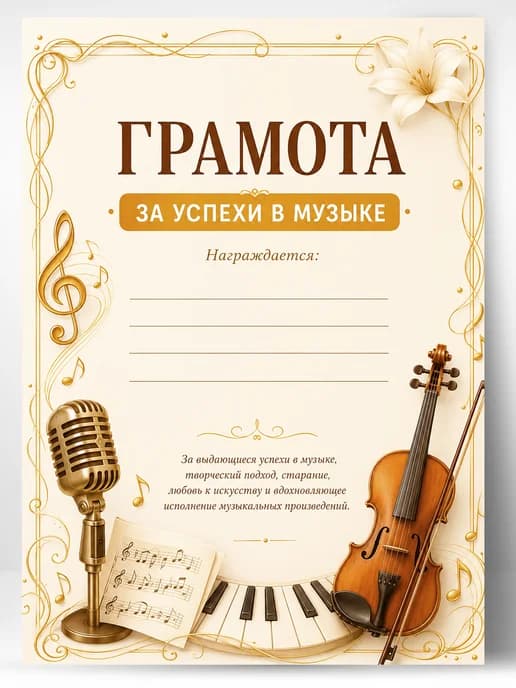 Грамота подарочная - диплом за успехи в музыке