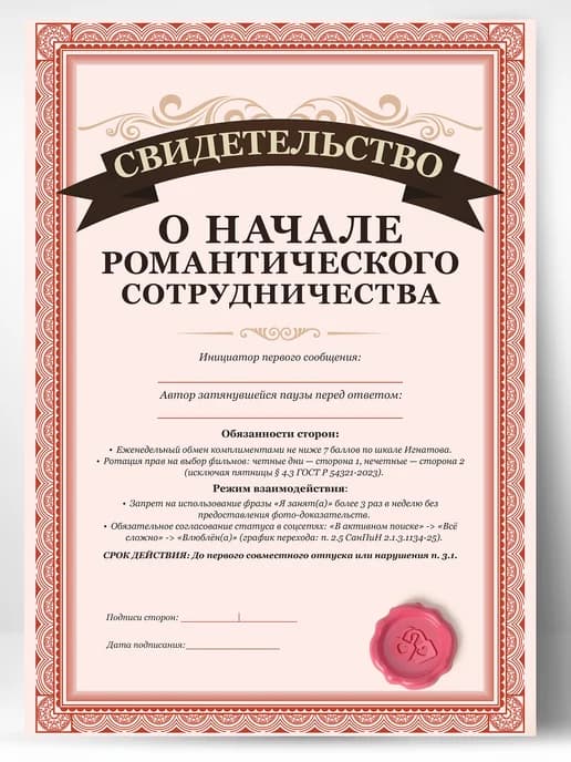 Грамота о начале романтического сотрудничества