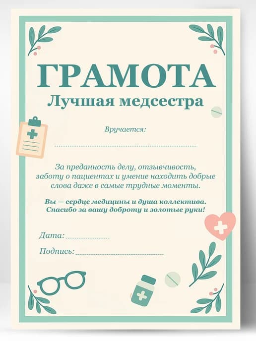 Грамота диплом подарочная - лучшая медсестра