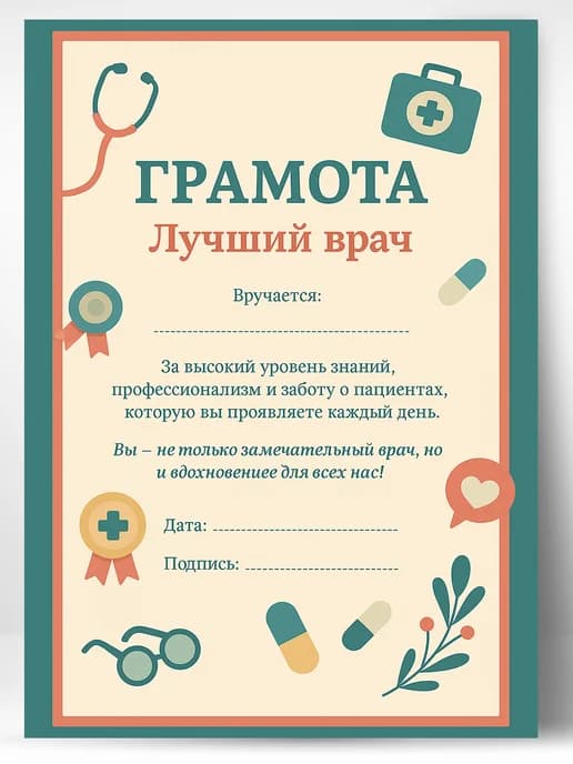 Грамота диплом подарочная - лучший врач