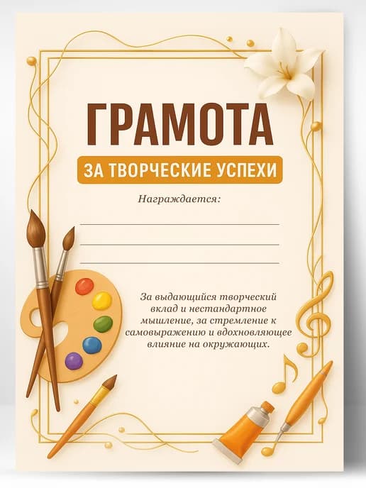 Грамота подарочная - диплом за творческие успехи