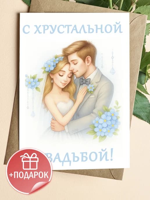 Подарочная открытка "С хрустальной свадьбой!"