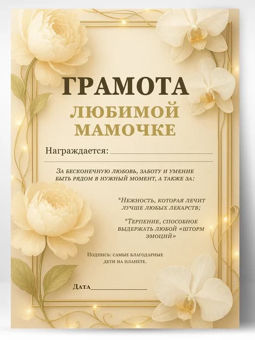 Сувенирный диплом грамота для мамы в подарок