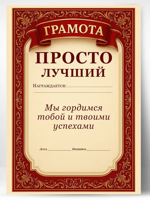 Грамота диплом в подарок - Просто лучший