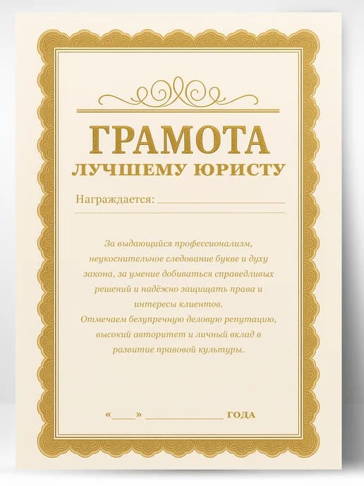 Грамота диплом в подарок - Лучшему юристу