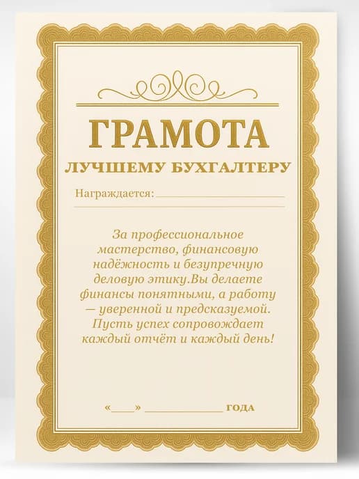 Грамота диплом в подарок - Лучшему бухгалтеру