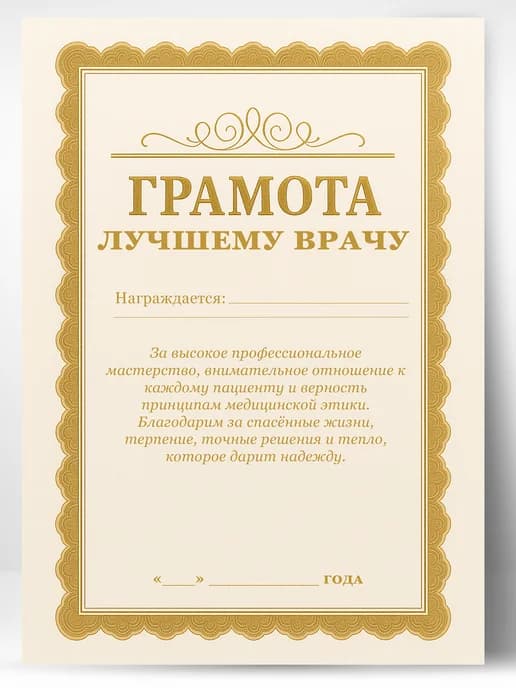 Грамота диплом в подарок - Лучшему врачу