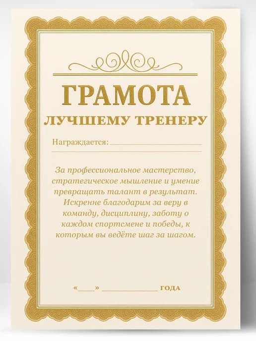 Грамота диплом в подарок - Лучшему тренеру