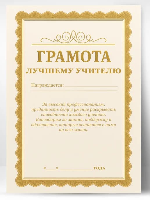 Грамота диплом в подарок - Лучшему учителю