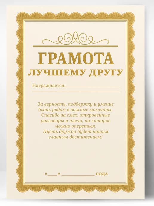 Грамота диплом в подарок - Лучшему другу