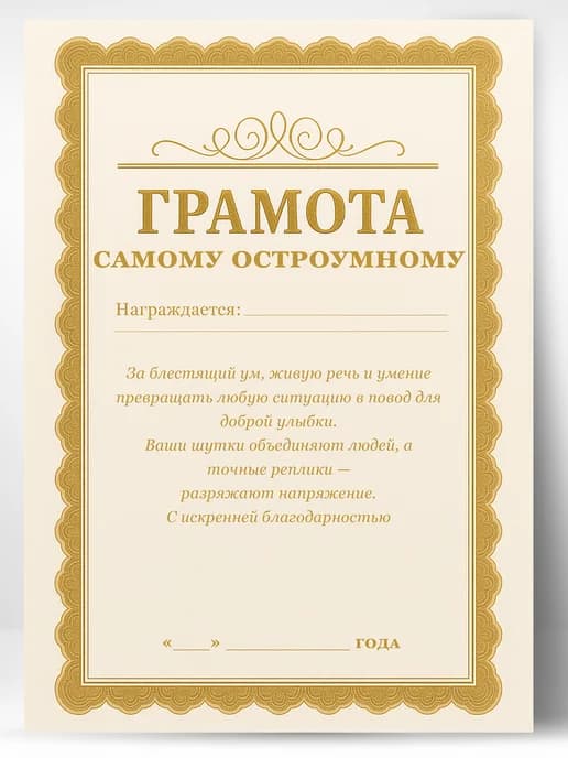 Грамота диплом в подарок - Самому остроумному
