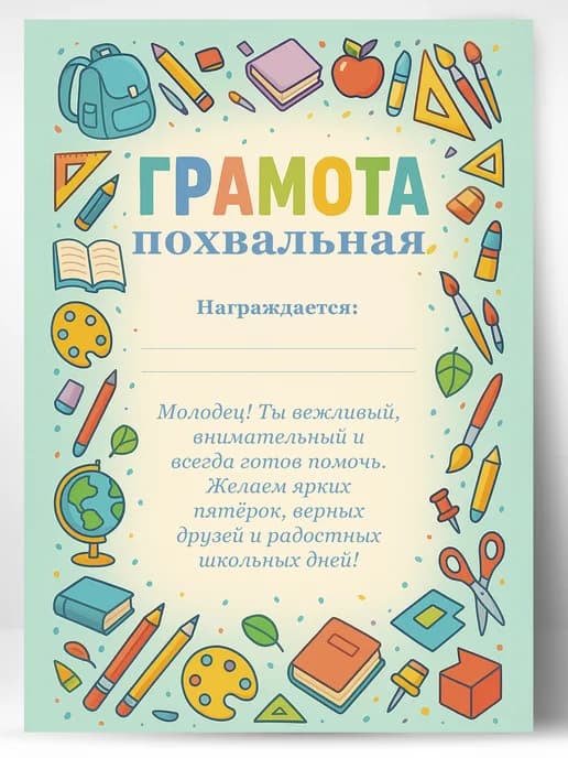 Грамота школьная - Похвальная