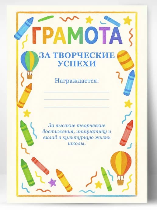 Грамота школьная - За творческие успехи