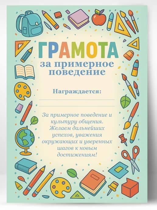 Грамота школьная - За примерное поведение