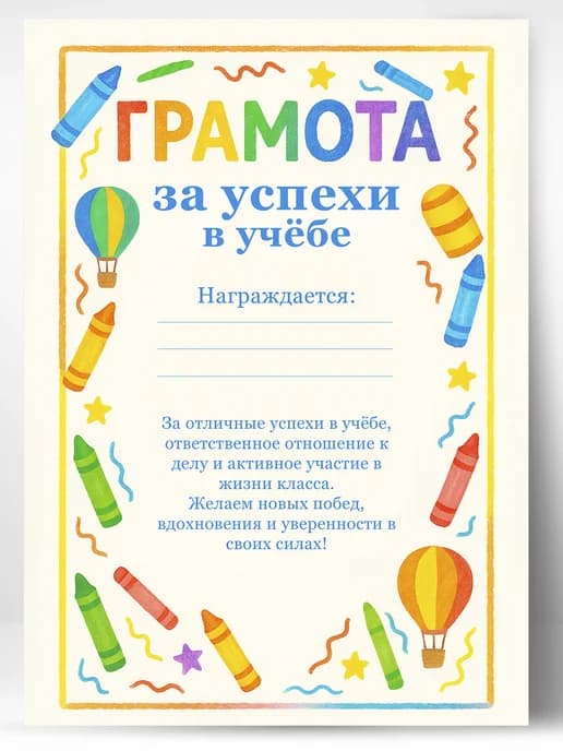 Грамота школьная - За успехи в учёбе