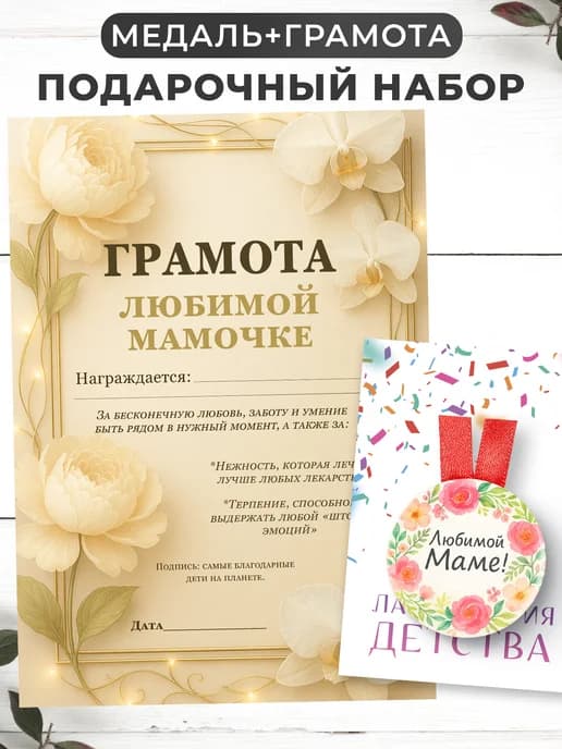 Набор подарочный грамота и медаль - Любимой мамочке