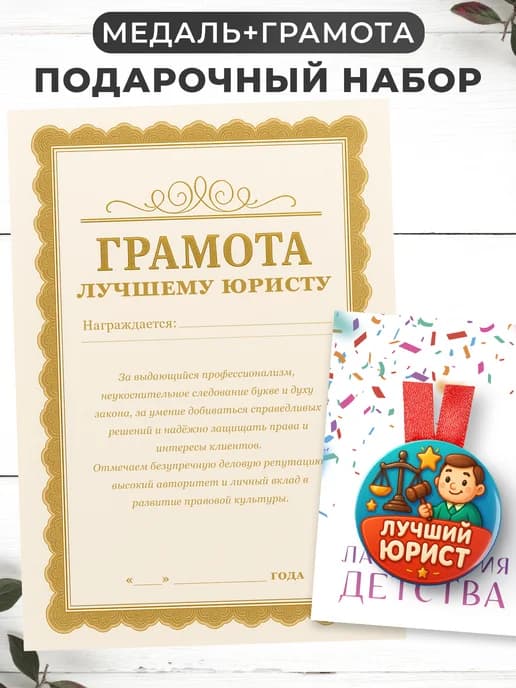 Набор подарочный грамота и медаль - лучшему юристу