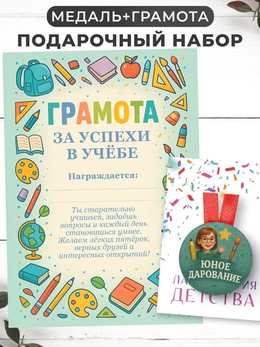 Набор подарочный грамота и медаль - за успехи в учёбе